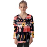  Minimalist Pattern With Simple Lines,flower And Shapes, Creating A Clean And Modern Kids  V Neck Casual Top