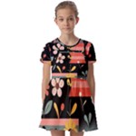  Minimalist Pattern With Simple Lines,flower And Shapes, Creating A Clean And Modern Kids  Short Sleeve Pinafore Style Dress