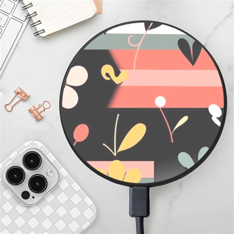 Minimalist Pattern With Simple Lines,flower And Shapes, Creating A Clean And Modern Wireless Fast Charger(Black) from ArtsNow.com