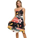  Minimalist Pattern With Simple Lines,flower And Shapes, Creating A Clean And Modern Sleeveless Tie Front Chiffon Dress