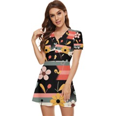 V-Neck High Waist Chiffon Mini Dress 