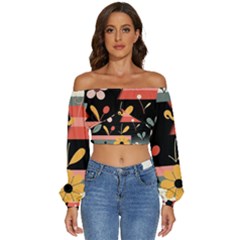 Long Sleeve Crinkled Weave Crop Top 