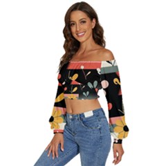 Long Sleeve Crinkled Weave Crop Top 