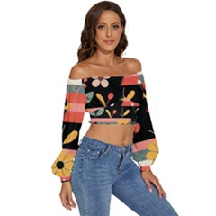 Long Sleeve Crinkled Weave Crop Top 