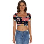  Minimalist Pattern With Simple Lines,flower And Shapes, Creating A Clean And Modern Short Sleeve Square Neckline Crop Top 