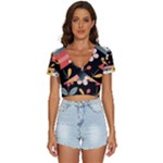  Minimalist Pattern With Simple Lines,flower And Shapes, Creating A Clean And Modern V-Neck Crop Top