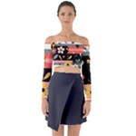  Minimalist Pattern With Simple Lines,flower And Shapes, Creating A Clean And Modern Long Sleeve Off Shoulder Crop Top