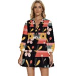  Minimalist Pattern With Simple Lines,flower And Shapes, Creating A Clean And Modern V-Neck Placket Mini Dress