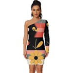  Minimalist Pattern With Simple Lines,flower And Shapes, Creating A Clean And Modern Long Sleeve One Shoulder Mini Dress