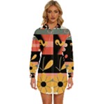  Minimalist Pattern With Simple Lines,flower And Shapes, Creating A Clean And Modern Womens Long Sleeve Shirt Dress