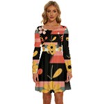  Minimalist Pattern With Simple Lines,flower And Shapes, Creating A Clean And Modern Long Sleeve Wide Neck Velvet Dress