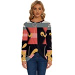  Minimalist Pattern With Simple Lines,flower And Shapes, Creating A Clean And Modern Long Sleeve Crew Neck Pullover Top