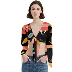 Minimalist Pattern With Simple Lines,flower And Shapes, Creating A Clean And Modern Trumpet Sleeve Cropped Top from ArtsNow.com