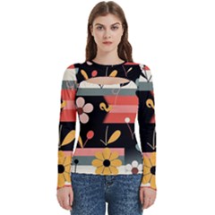 Minimalist Pattern With Simple Lines,flower And Shapes, Creating A Clean And Modern Women s Cut Out Long Sleeve T