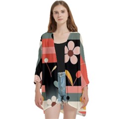 Open Front 3/4 Sleeve Batwing Chiffon Cardigan Kimono 