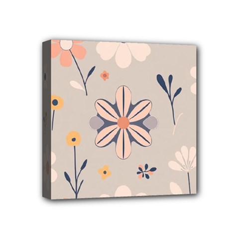 Minimalist Pattern With Simple Lines,flower And Shapes, Creating A Clean And Modern Mini Canvas 4  x 4  (Stretched) from ArtsNow.com