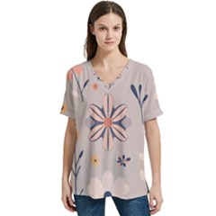 V-Neck Split Shoulder Casual T-Shirt 