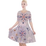  Minimalist Pattern With Simple Lines,flower And Shapes, Creating A Clean And Modern Quarter Sleeve A-Line Dress