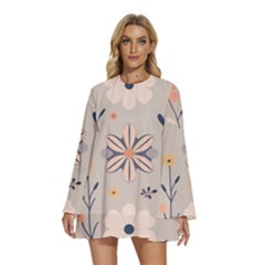 Round Neck Long Sleeve Bohemian Style Chiffon Mini Dress 