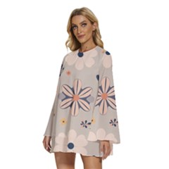 Round Neck Long Sleeve Bohemian Style Chiffon Mini Dress 