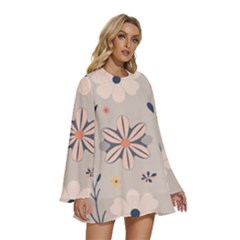 Round Neck Long Sleeve Bohemian Style Chiffon Mini Dress 