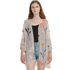 Open Front 3/4 Sleeve Batwing Chiffon Cardigan Kimono 