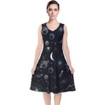 Cosmic Black Space Star V-Neck Midi Sleeveless Dress 