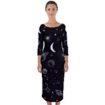 Cosmic Black Space Star Quarter Sleeve Midi Bodycon Dress