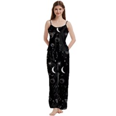 Cosmic Black Space Star Spaghetti Top Long Pants Satin Pajamas Set from ArtsNow.com