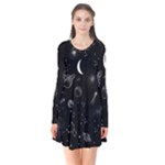 Cosmic Black Space Star Long Sleeve V-neck Flare Dress