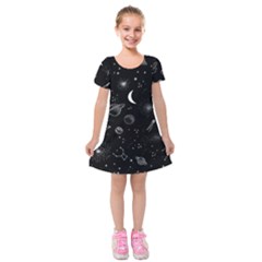 Cosmic Black Space Star Kids  Short Sleeve Velvet Dress from ArtsNow.com