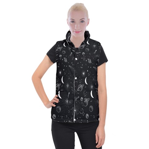 Cosmic Black Space Star Women s Button Up Vest from ArtsNow.com