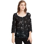 Cosmic Black Space Star Chiffon Quarter Sleeve Blouse