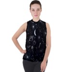 Cosmic Black Space Star Mock Neck Chiffon Sleeveless Top