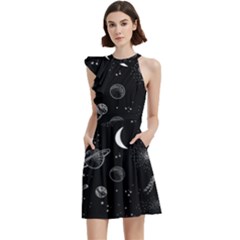 Cocktail Party Halter Sleeveless Dress With Pockets 