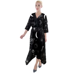 Quarter Sleeve Wrap Front Maxi Dress 