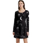 Cosmic Black Space Star Long Sleeve Velour Skater Dress