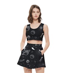 Cosmic Black Space Star Women s Crop Top Pleated Skater Rave Skirt from ArtsNow.com