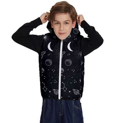 Cosmic Black Space Star Kids  Stylish Hooded Puffer Vest from ArtsNow.com