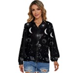 Cosmic Black Space Star Women s Long Sleeve Button Up Shirt