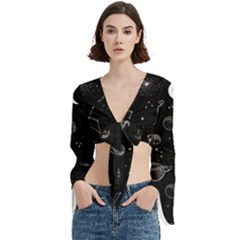 Cosmic Black Space Star Trumpet Sleeve Cropped Top from ArtsNow.com