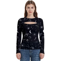 Cosmic Black Space Star Women s Cut Out Long Sleeve T