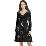 Cosmic Black Space Star Long Sleeve V-neck skater dress with Pockets