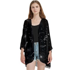 Open Front 3/4 Sleeve Batwing Chiffon Cardigan Kimono 