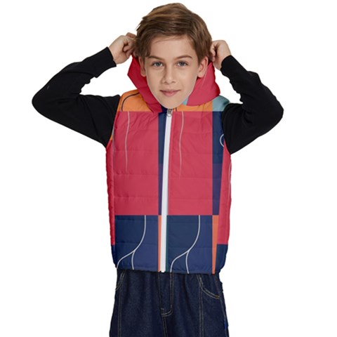 Minimalist Pattern With Simple Lines And Shapes, Creating A Clean And Modern Aesthe Kids  Stylish Hooded Puffer Vest from ArtsNow.com