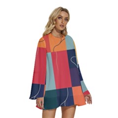 Round Neck Long Sleeve Bohemian Style Chiffon Mini Dress 