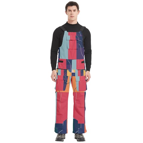 Minimalist Pattern With Simple Lines And Shapes, Creating A Clean And Modern Aesthe Men s Side Zip Front Pouch Ski And Snowboard Bib Pants	 from ArtsNow.com