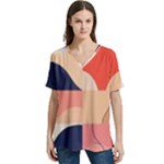 Minimalist Pattern With Simple Lines And Shapes, Creating A Clean And Modern Aesthe V-Neck Split Shoulder Casual T-Shirt