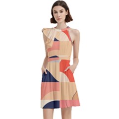 Cocktail Party Halter Sleeveless Dress With Pockets 