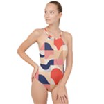 Minimalist Pattern With Simple Lines And Shapes, Creating A Clean And Modern Aesthe High Neck One Piece Swimsuit